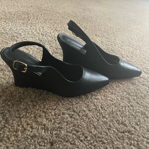 Elegant Black Wedge Slingback Shoes